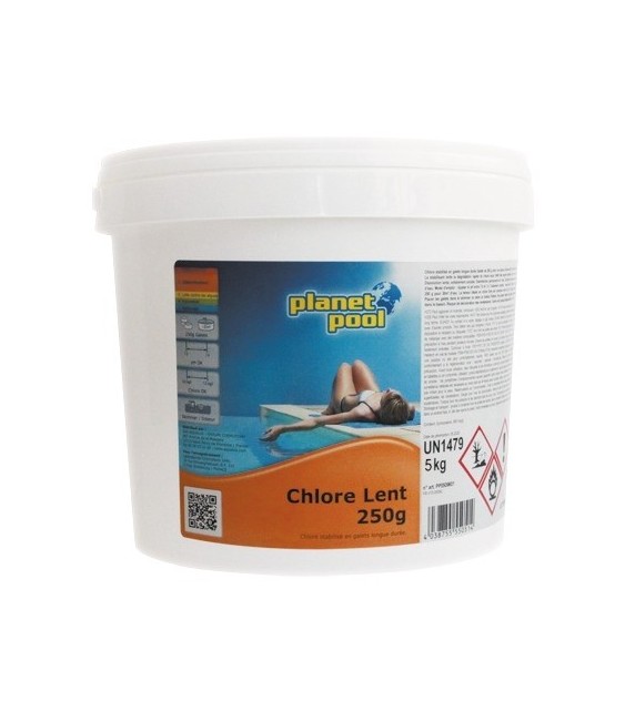 Chlore lent permanent - Galet de 250 Grs - 5 Kgs - PLANET POOL