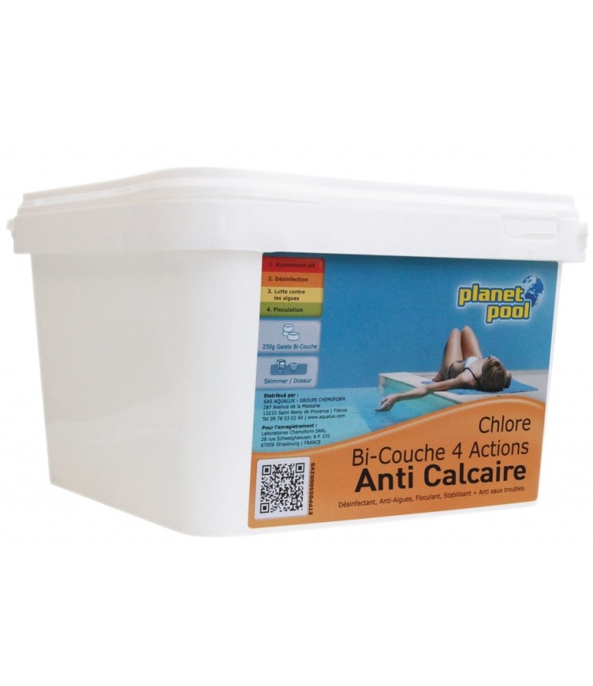 Chlore désinfectant bi-couche - 4 actions - Anti-Calcaire - PLANET POOL
