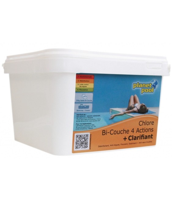 Chlore désinfectant bi-couche - 4 actions - Clarifiant - PLANET POOL