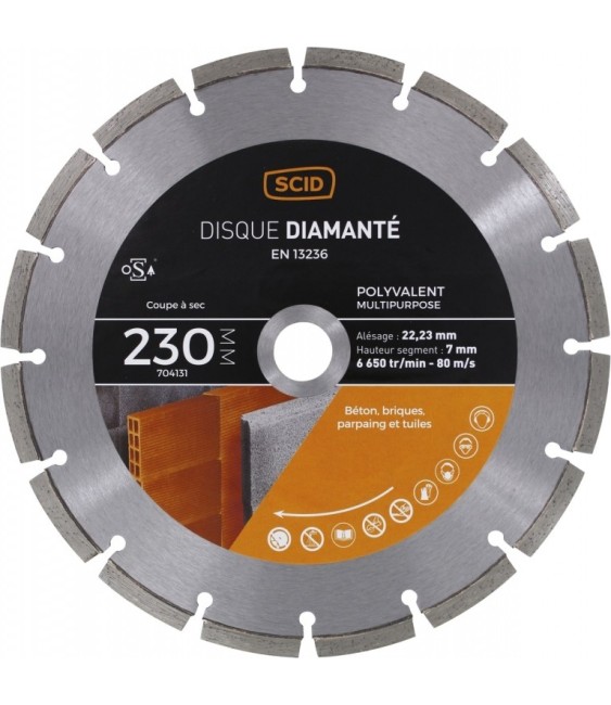 Disque diamentée polyvalent - Coupe à sec - 230 mm - SCID