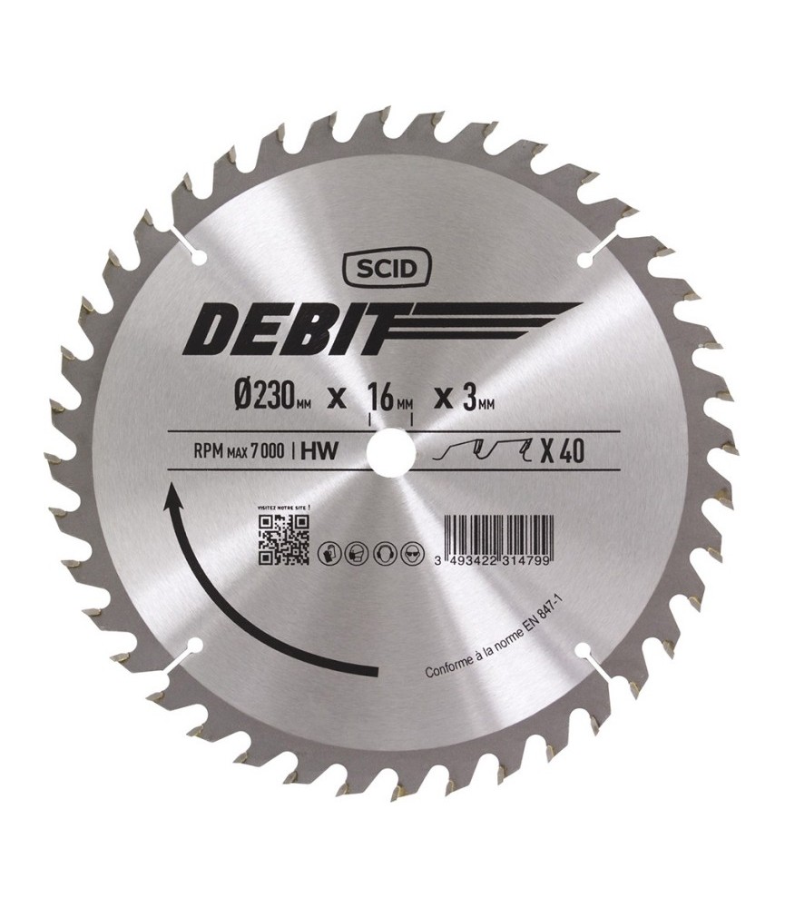 Lame au carbure pour scie circulaire - 230 mm - 40 dents - SCID Lame au carbure pour scie circulaire - 230 mm - 40 dents - SCID