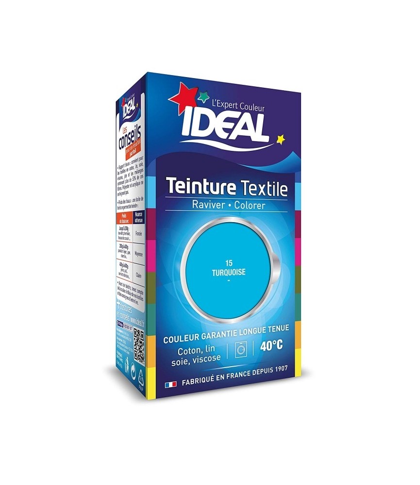 Teinture liquide pour textile - Raviver / Colorer - Turquoise - 40 ml - IDEAL Teinture liquide pour textile - Raviver / Colorer - Turquoise - 40 ml - IDEAL