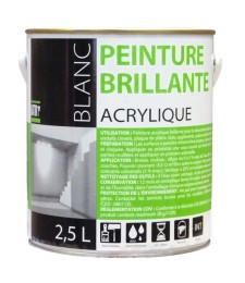 Peinture acrylique - Aspect brillant - Blanc - 2.5 L - BATIR