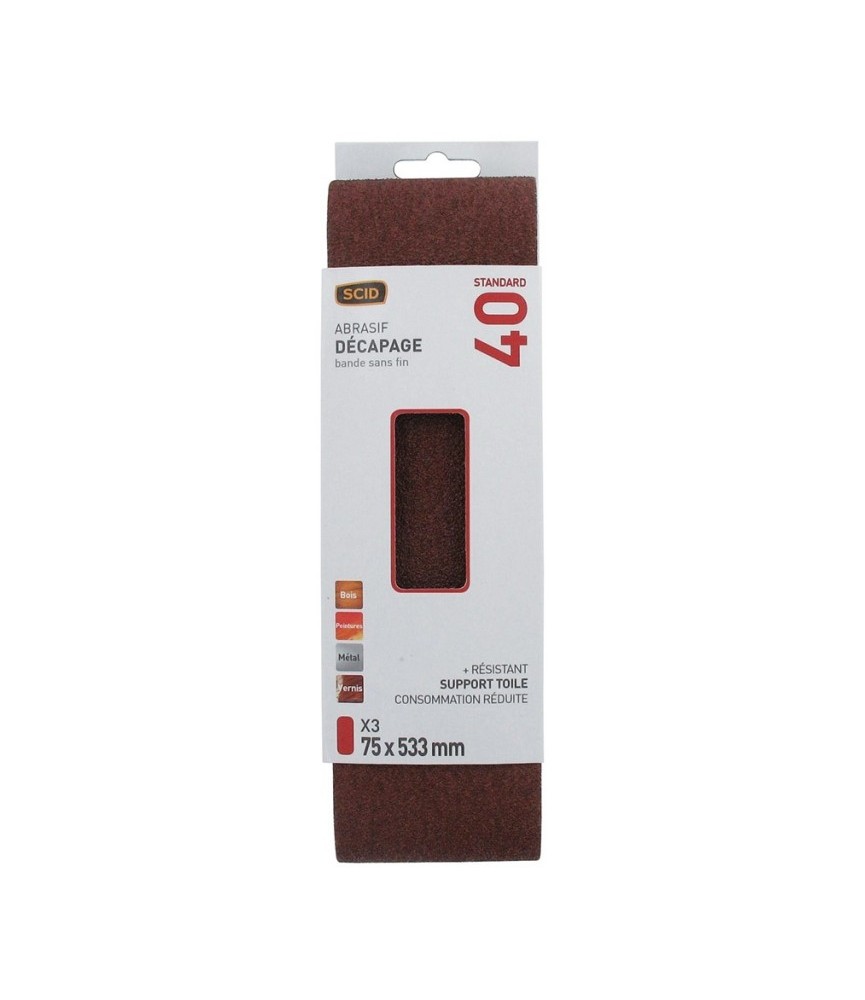 Bande abrasive sans fin - 75 x 533 mm - Grain 40 - SCID