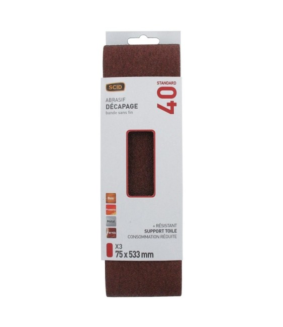 Bande abrasive sans fin - 75 x 533 mm - Grain 40 - SCID
