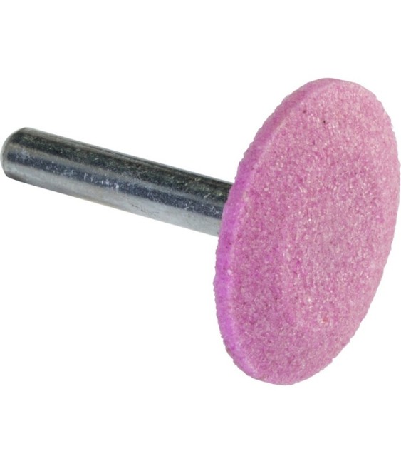 Meule sur tige - Corindon rose - Rond plat - 30 x 10 mm - SCID