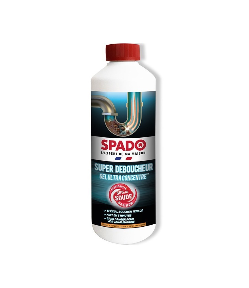 Gel déboucheur ultra-concentré - Super Déboucheur - 50 % de soude - 500 Grs - SPADO Gel déboucheur ultra-concentré - Super Déboucheur - 50 % de soude - 500 Grs - SPADO