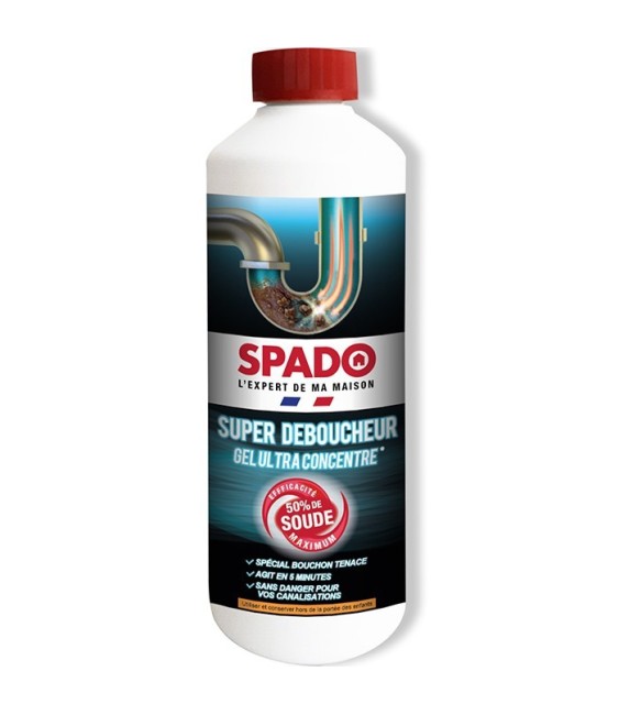 Gel déboucheur ultra-concentré - Super Déboucheur - 50 % de soude - 500 Grs - SPADO