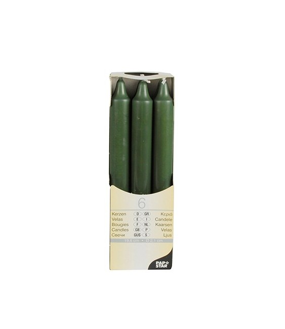 Bougies de table -  2,1 cm · 19,6 cm - Vert foncé - Lot de 6 - PAPSTAR