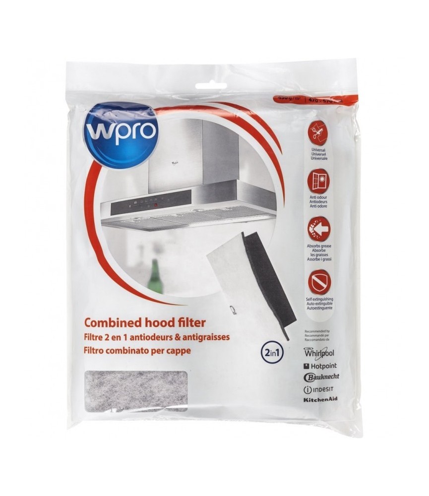 Filtre universel à charbon actif pour hotte aspirante - 2 en 1 - WPRO Filtre universel à charbon actif pour hotte aspirante - 2 en 1 - WPRO