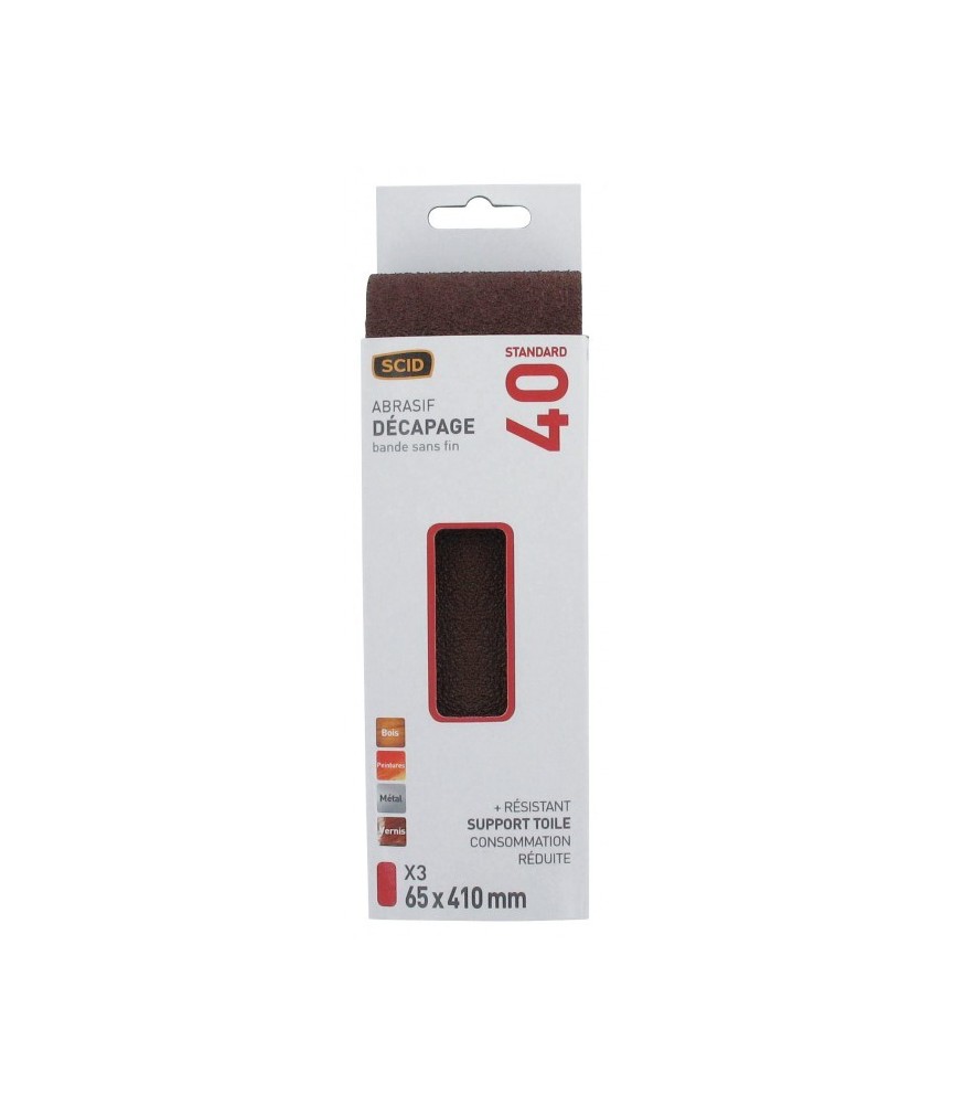 Bande pour ponçeuse - Grain 40- 65 x 410 mm - Lot de 3 pièces - SCID Bande pour ponçeuse - Grain 40- 65 x 410 mm - Lot de 3 pièces - SCID