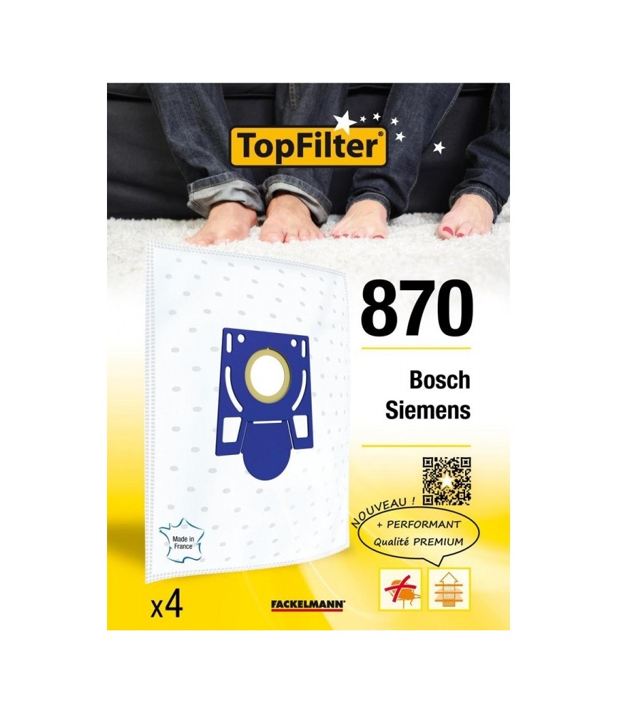 Sac PREMIUM 64870 Bosch Siemens - Lot de 4 - TOPFILTER Sac PREMIUM 64870 Bosch Siemens - Lot de 4 - TOPFILTER