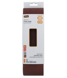 Bande pour ponçeuse - Grain 80- 75 x 533 mm - Lot de 3 pièces - SCID