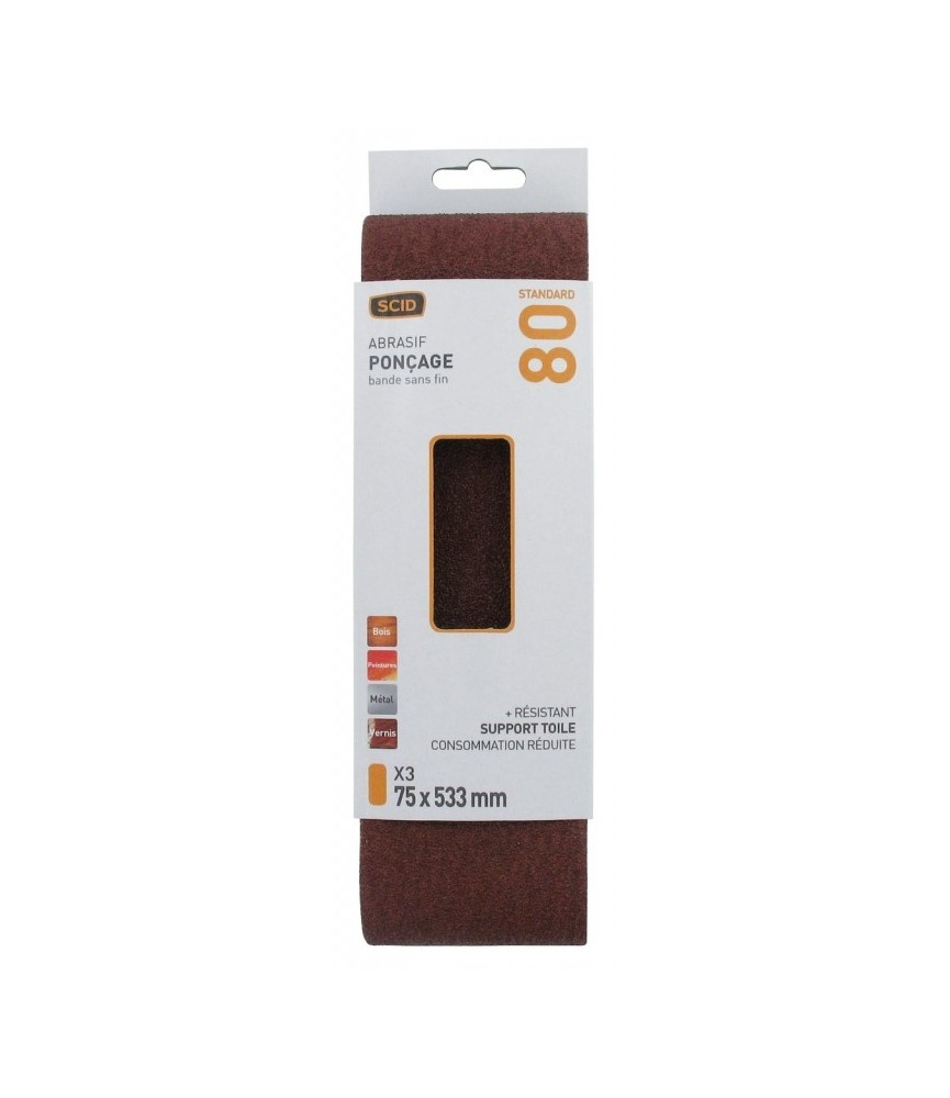 Bande pour ponçeuse - Grain 80- 75 x 533 mm - Lot de 3 pièces - SCID Bande pour ponçeuse - Grain 80- 75 x 533 mm - Lot de 3 pièces - SCID
