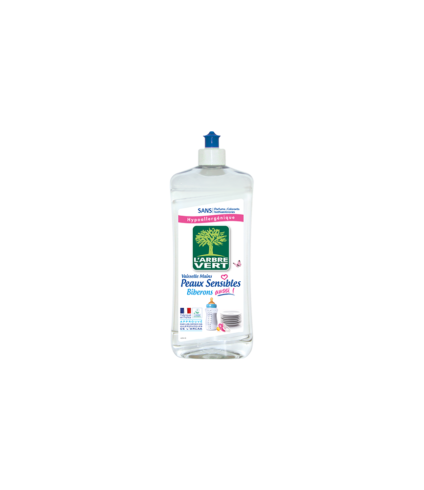 Liquide vaiselle - Peaux sensibles et biberon - Sans parfum - 750 ml - L'ARBRE VERT Liquide vaiselle - Peaux sensibles et biberon - Sans parfum - 750 ml - L'ARBRE VERT