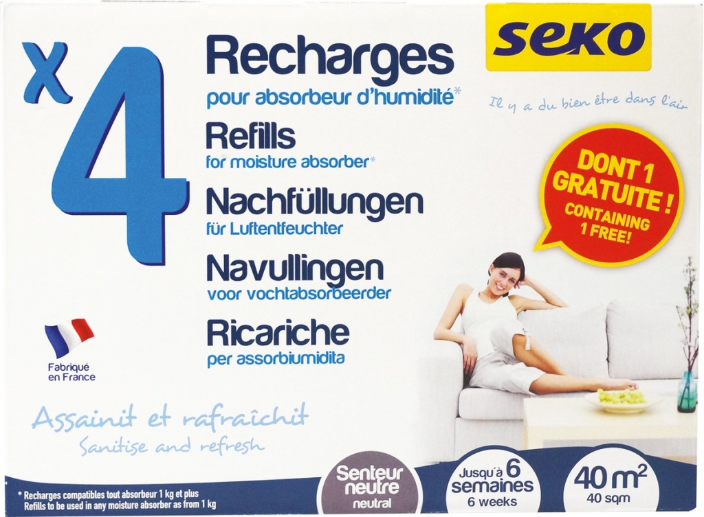 Absorbeur d'humidité + 1 recharge tabs neutre pour 20m² durée 6 sem