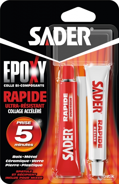 Colle époxy rapide - 2 tubes 15 ml - SADER Articles-Quincaillerie