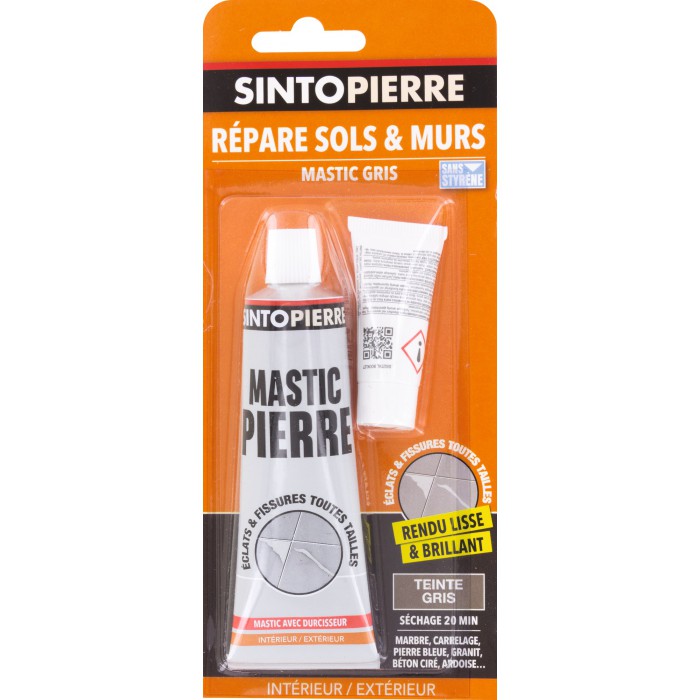 Mastic de réparation pour pierre, carrelage, marbre - Répar’ Sols et Murs -  Gris - 100 Grs - SINTO