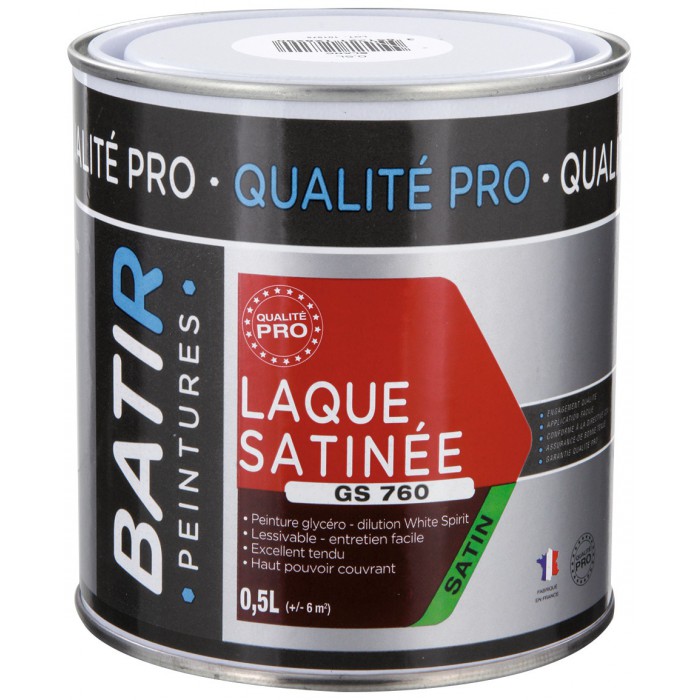 Peinture laque - Blanc - Glycéro - 0.5 L - Aspect satiné - BATIR