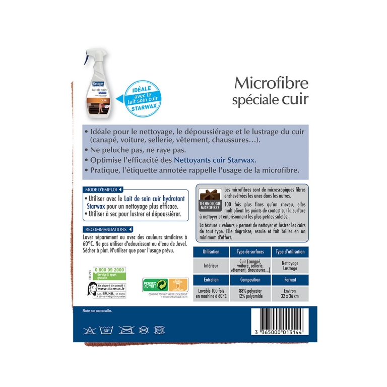 Lavette microfibre spécial cuir - STARWAX Articles-Quincaillerie