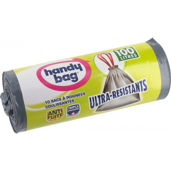 AUCHAN Sacs poubelle ultra resistant liens coulissants 10 sacs 100l