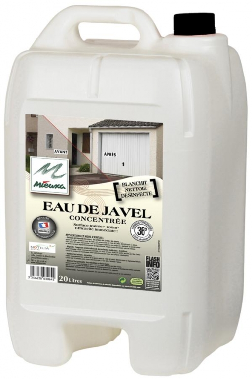 Dilution Javel 9 6 Pour Nettoyage Terrasse Eau de javel 9.6% de chlore actif - Concentré - 20 L - MIEUXA