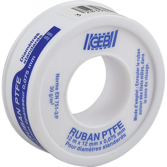 Ruban d'étanchéité P.T.F.E - Téflon - 12 m x 12 mm - GEB