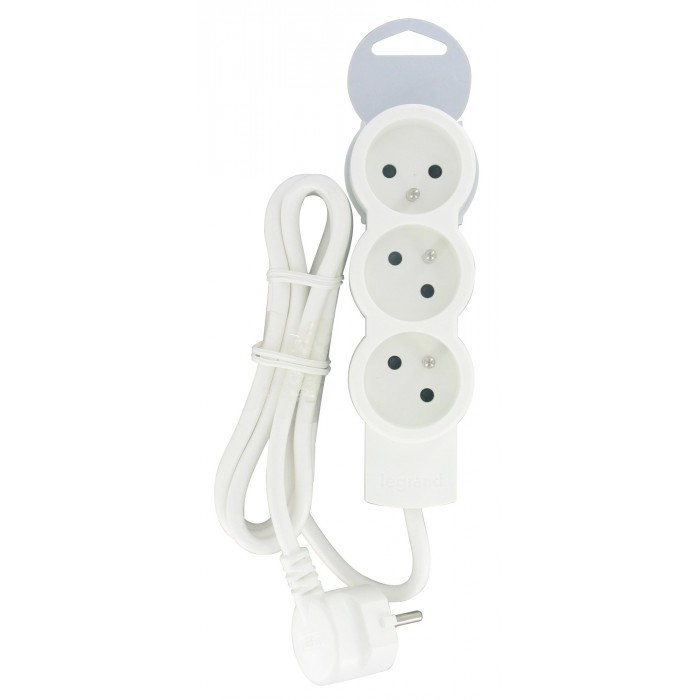 Rallonge multiprise verticale avec 4 prises de courant Surface ,  interrupteur , parafoudre et cordon longueur 2m - blanc et gris foncé -  particulier