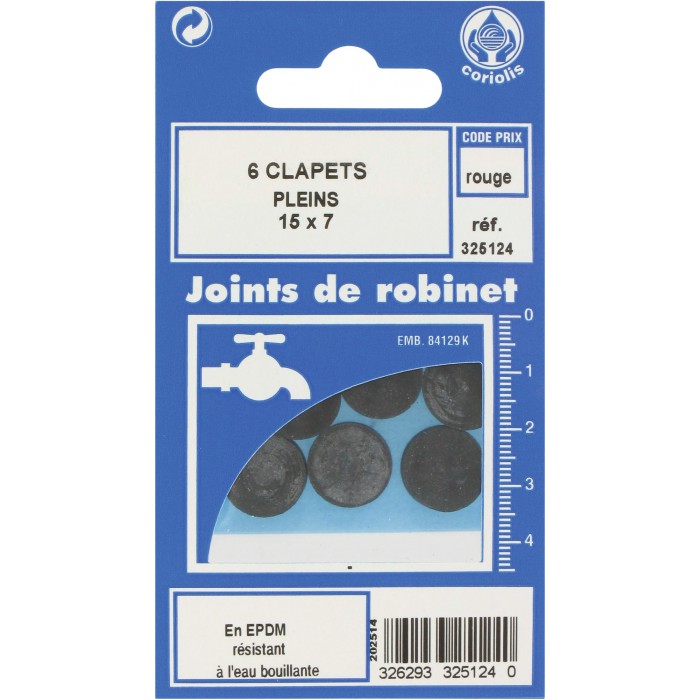 Joint Clapet plein Robinet 15 x 7 mm Lot de 6 GRIPP