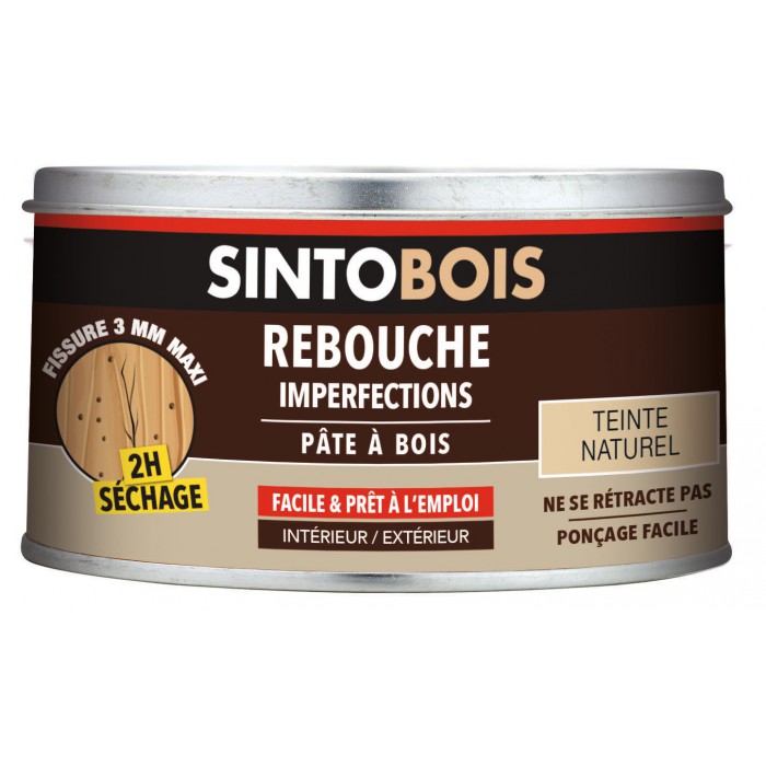 Pâte à bois pour reboucher imperfections et fissures - Teinte Naturel - 250  Grs - SINTO