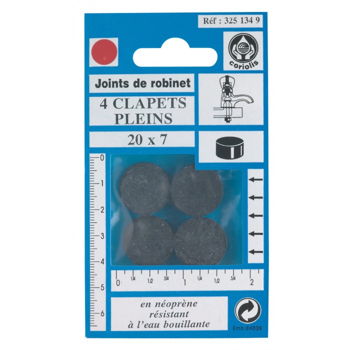 Joint clapet plein pour robinet - Néoprène - 5 x 12.4 mm - Sachet