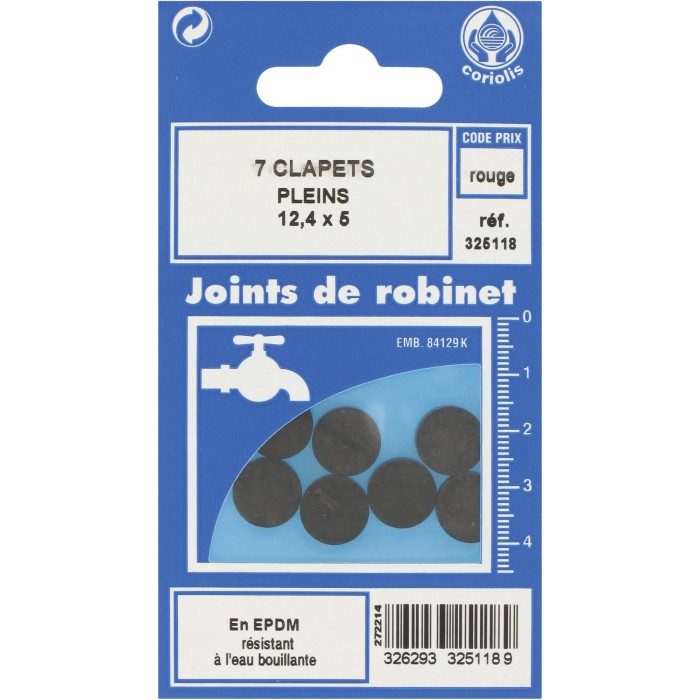 Joint clapet plein pour robinet - Néoprène - 5 x 12.4 mm - Sachet