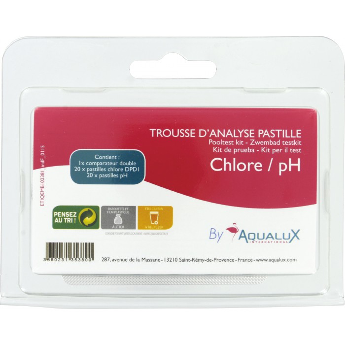 Kit d'analyse chlore PH - 2 x 20 pastilles Aqualux