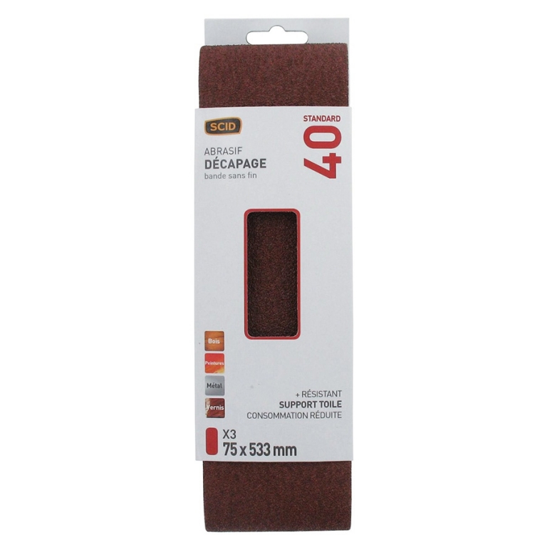 Bande abrasive sans fin - 75 x 533 mm - Grain 40 - SCID  Articles-Quincaillerie