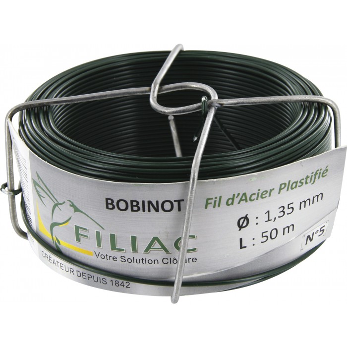 Bobine fil de fer plastifié vert n°5 Ø1,35mm L.50m - FILIAC