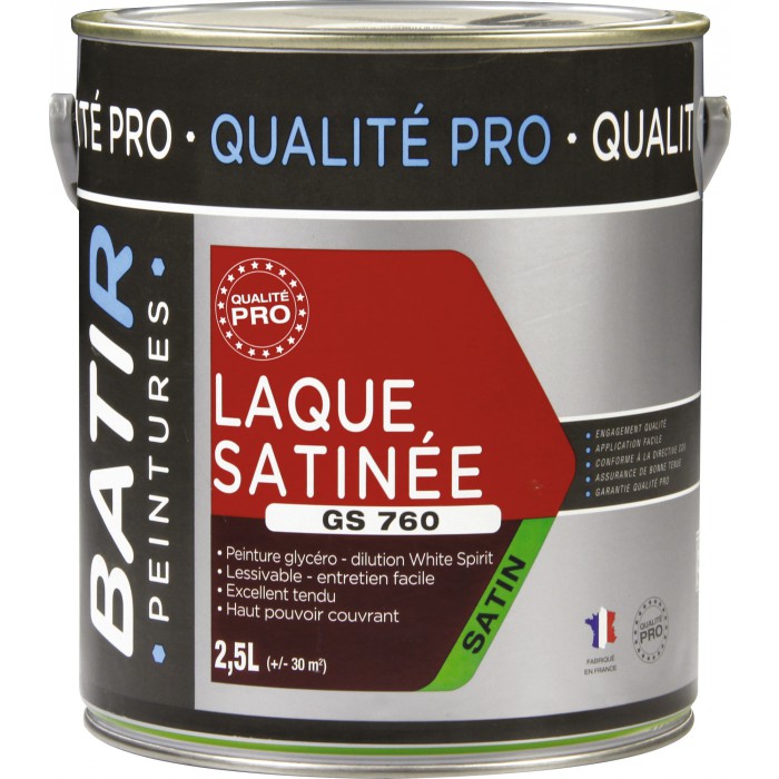 Peinture laque - Blanc - Glycéro - 2.5 L - Aspect satiné - BATIR