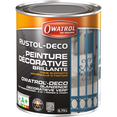 Peinture décorative brillante - Antirouille et finition - Noir - 750 ml - OWATROL