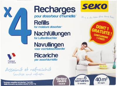4 sachets de recharge pour absorbeur d'humidité - Parfum neutre - SEKO