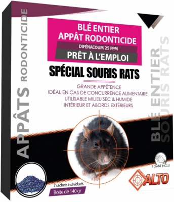 Appât raticide et souricide - Grain de blé entier - Difenacoum - 140 grs - ALTO