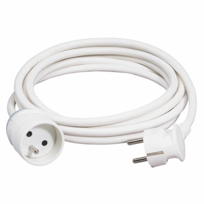 Rallonge pour une fiche avec terre - plastique - 3 m - H05 VV-F 3G 1,5 mm² - Blanc - LEGRAND