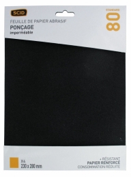 Papier abrasif imperméable - 230 x 280 mm - Grain 80 - Lot de 4 - SCID