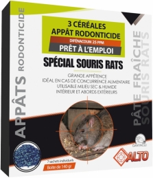 Appât raticide et souricide - 3 céréales - 140 grs - ALTO