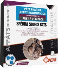 Appât raticide et souricide - Pâtes fraîches - Difénacoum - 150 grs - ALTO