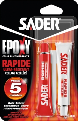 Colle époxy rapide - 2 tubes 15 ml - SADER
