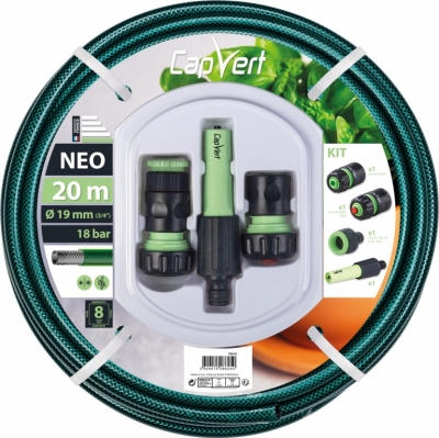Batterie tuyau d'arrosage Neo 3 couches + raccords - 19 x 20 M - CAP VERT