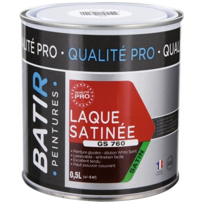 Peinture laque - Blanc - Glycéro - 0.5 L - Aspect satiné - BATIR