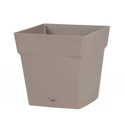 Pot à fleur carré - soucoupe clipsée réserve d'eau - Gamme Toscane - 3.4 L - Taupe - EDA