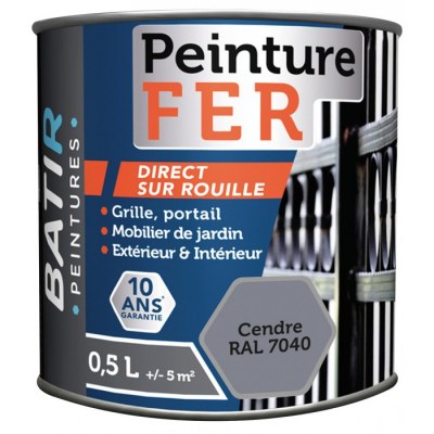 Peinture fer - Brillant - Cendre - 0.5 L - BATIR