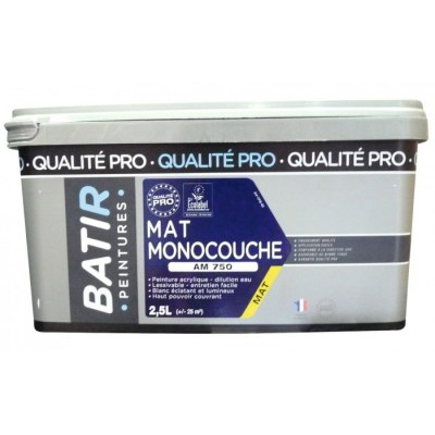 Peinture monocouche - Aspect Mat - Satiné - 2.5 L - BATIR