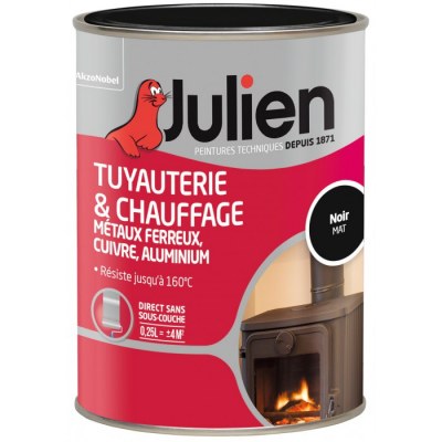 Peinture Tuyauterie et chauffage - Noir Mat - 250 ml - JULIEN 